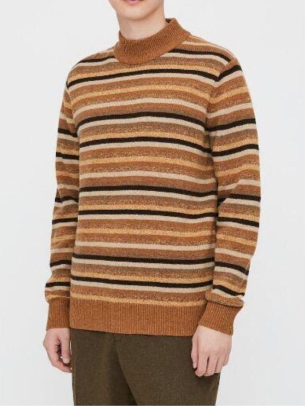 JW Anderson x Uniqlo Brown Striped Mock Neck Sweater Sz Large